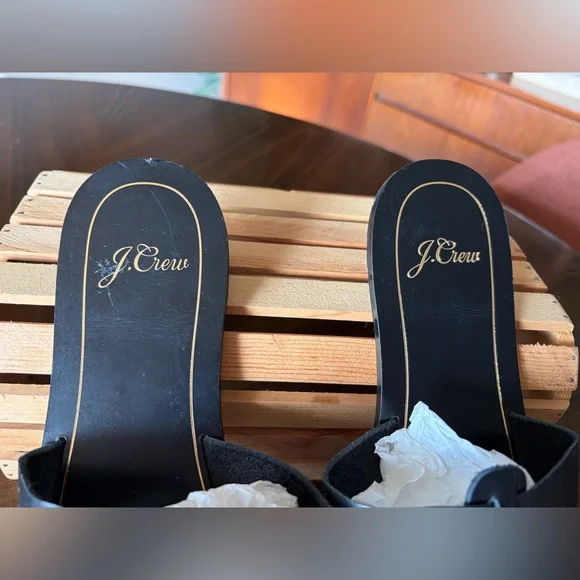 J. Crew Cyprus Sandals Interlocking Straps Black Leather Made in Italy Size 9 - Picture 4 of 13